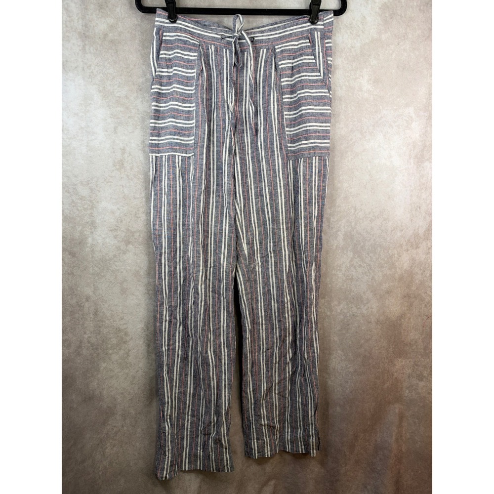 Laundry by Shelli Segal Pants Womens 4 Blue Striped Linen Blend Straight Leg
